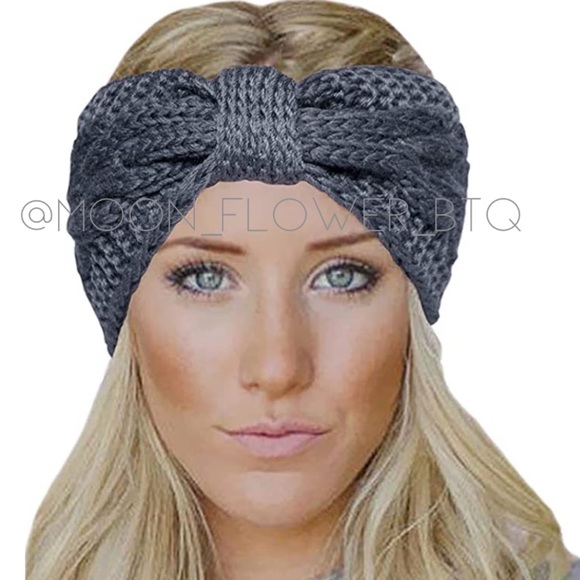 MoonFlowerBtq Accessories - Dark Gray Vegan Chunky Knit Bow Headband Ear Warmer